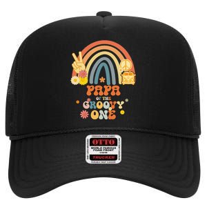 Papa of the Groovy One Rainbow Boho Birthday Party High Crown Mesh Back Trucker Hat