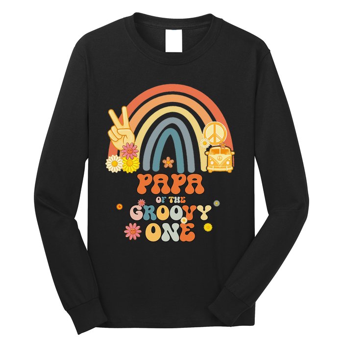 Papa of the Groovy One Rainbow Boho Birthday Party Long Sleeve Shirt