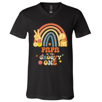 Papa of the Groovy One Rainbow Boho Birthday Party V-Neck T-Shirt