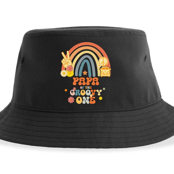 Papa of the Groovy One Rainbow Boho Birthday Party Sustainable Bucket Hat