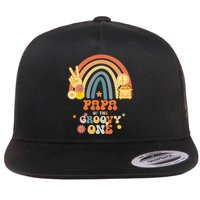 Papa of the Groovy One Rainbow Boho Birthday Party Flat Bill Trucker Hat