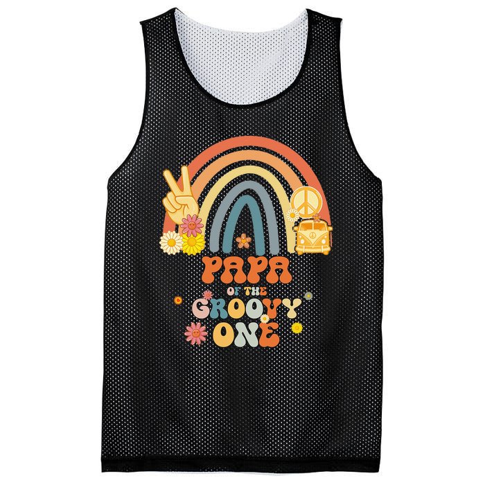 Papa of the Groovy One Rainbow Boho Birthday Party Mesh Reversible Basketball Jersey Tank