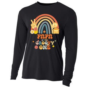 Papa of the Groovy One Rainbow Boho Birthday Party Cooling Performance Long Sleeve Crew