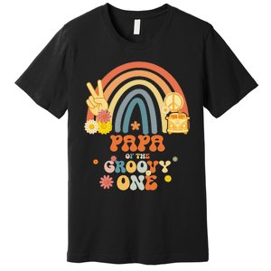 Papa of the Groovy One Rainbow Boho Birthday Party Premium T-Shirt