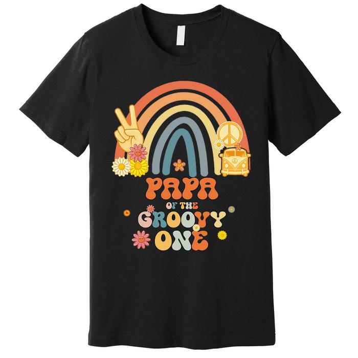 Papa of the Groovy One Rainbow Boho Birthday Party Premium T-Shirt