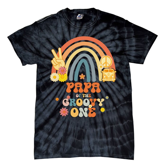 Papa of the Groovy One Rainbow Boho Birthday Party Tie-Dye T-Shirt