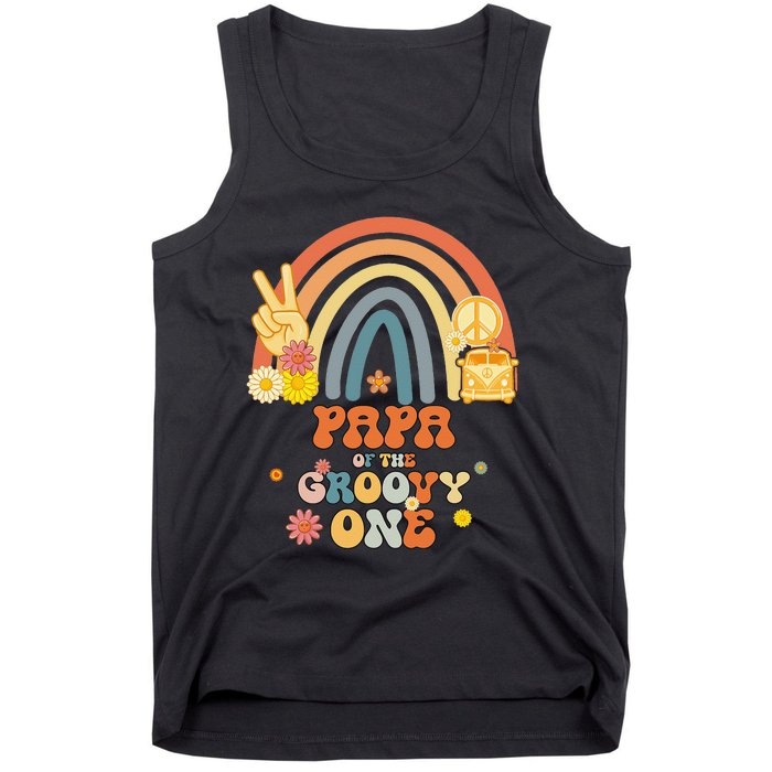 Papa of the Groovy One Rainbow Boho Birthday Party Tank Top