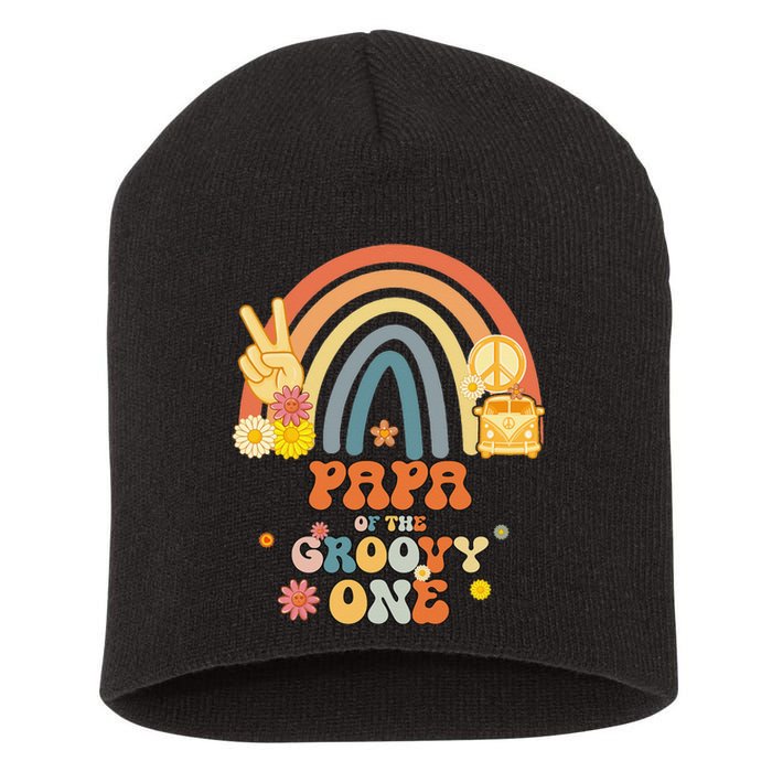 Papa of the Groovy One Rainbow Boho Birthday Party Short Acrylic Beanie