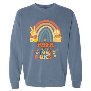 Papa of the Groovy One Rainbow Boho Birthday Party Garment-Dyed Sweatshirt