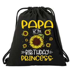 Papa Of The Birthday Princess Sunflower Family Drawstring Bag