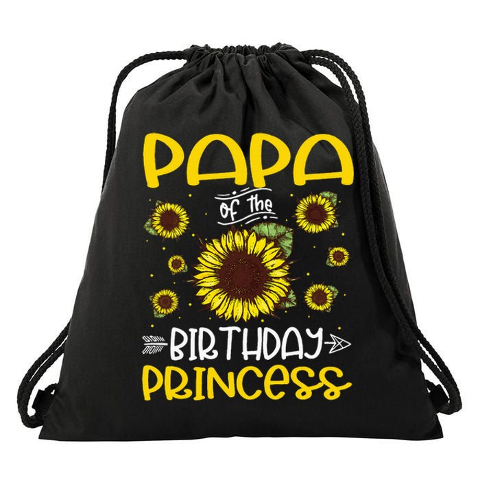 Papa Of The Birthday Princess Sunflower Family Drawstring Bag