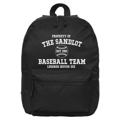 Property Of The Sandlot Est 1993 Baseball Team Legends Never Die 16 in Basic Backpack