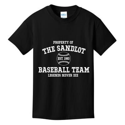 Property Of The Sandlot Est 1993 Baseball Team Legends Never Die Kids T-Shirt