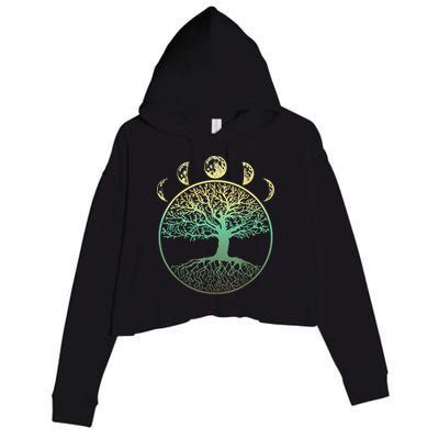 Phases Of The Moon Funny Tree Of Life Cottagecore Crop Fleece Hoodie