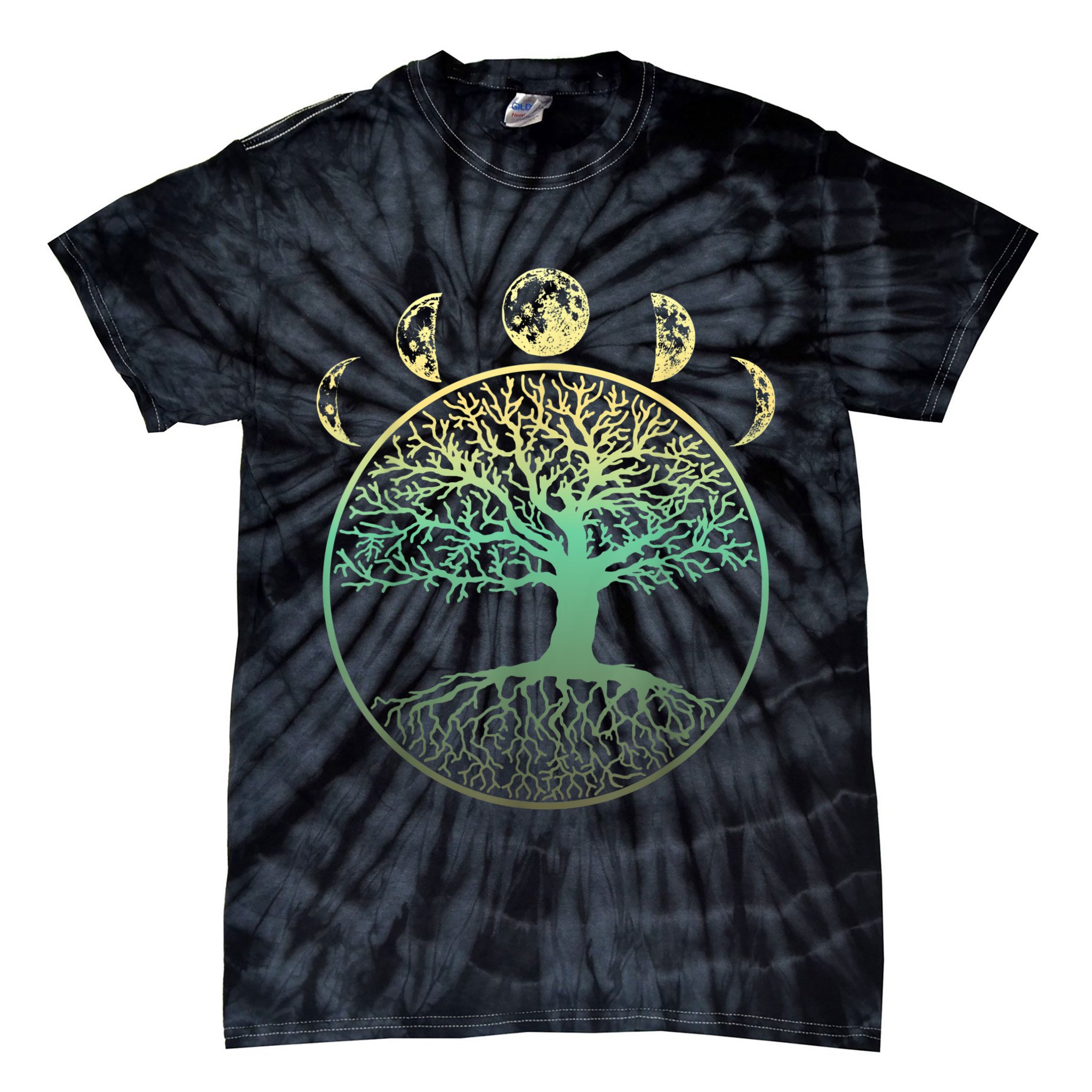 Phases Of The Moon Funny Tree Of Life Cottagecore Tie-Dye T-Shirt