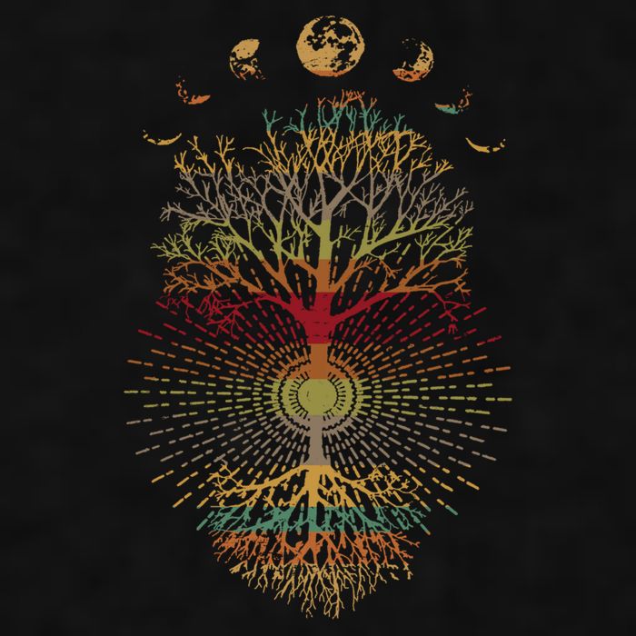 Phases of the Moon Retro 60's 70's Vibe Tree of Life Ladies PosiCharge Tri-Blend Wicking Tank
