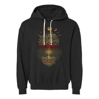 Phases of the Moon Retro 60's 70's Vibe Tree of Life Garment-Dyed Fleece Hoodie