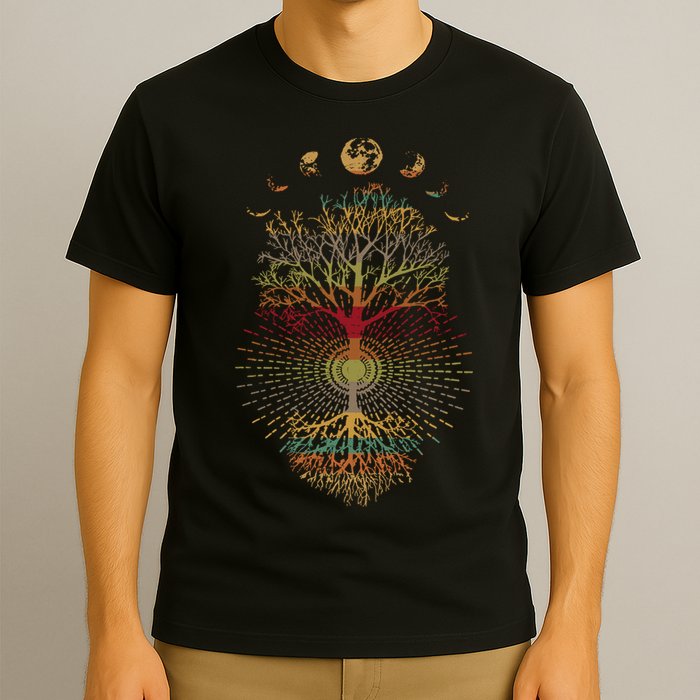 Phases of the Moon Retro 60's 70's Vibe Tree of Life T-Shirt
