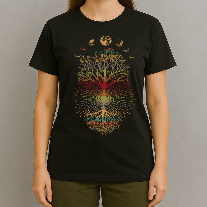Phases of the Moon Retro 60's 70's Vibe Tree of Life T-Shirt