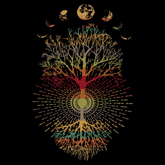 Phases of the Moon Retro 60's 70's Vibe Tree of Life 7-Panel Snapback Hat