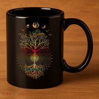 Phases of the Moon Retro 60's 70's Vibe Tree of Life 11oz C Handle Ceramic Mug