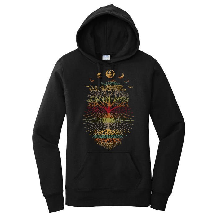 Phases of the Moon Retro 60's 70's Vibe Tree of Life Women's Pullover Hoodie