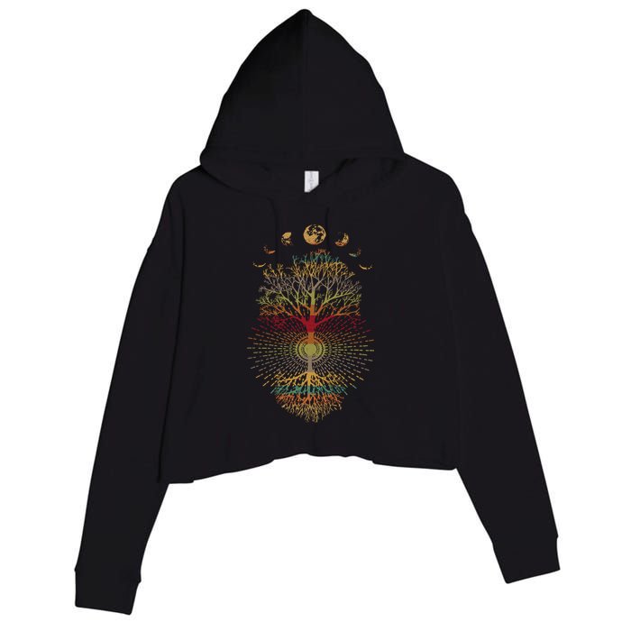 Phases of the Moon Retro 60's 70's Vibe Tree of Life Crop Fleece Hoodie