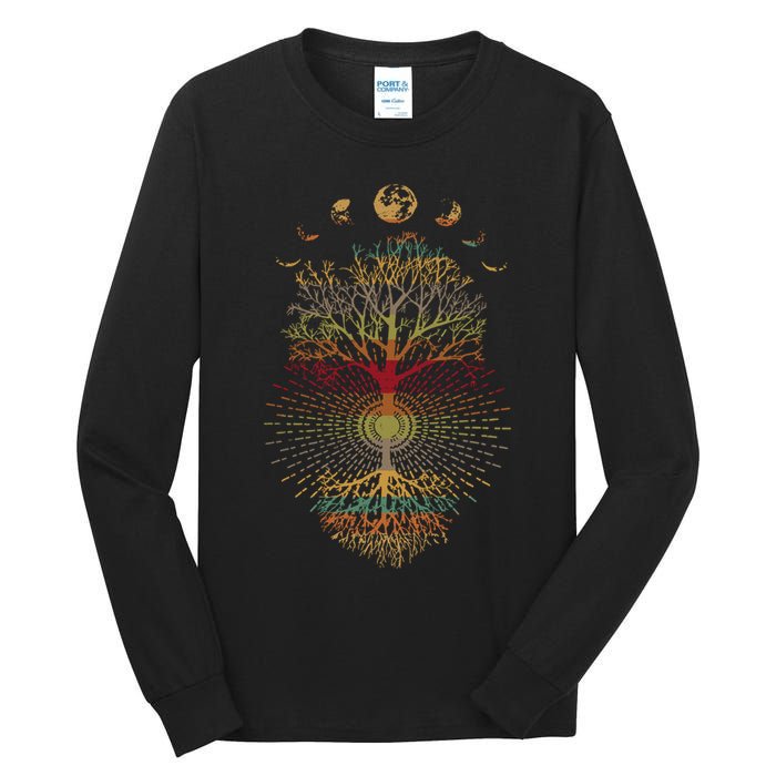 Phases of the Moon Retro 60's 70's Vibe Tree of Life Tall Long Sleeve T-Shirt