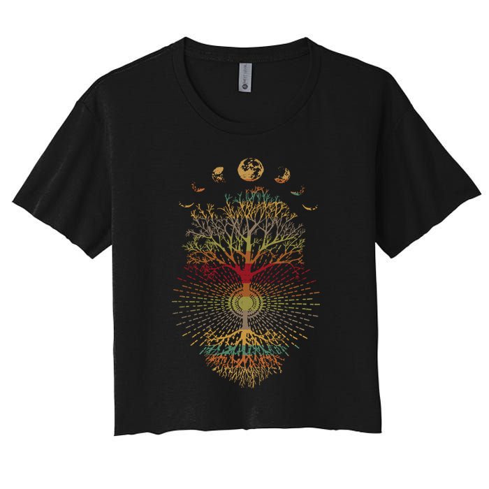 Phases of the Moon Retro 60's 70's Vibe Tree of Life Crop Top