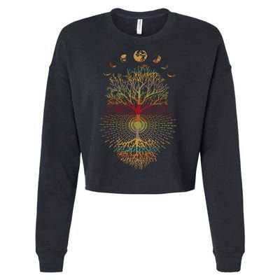 Phases of the Moon Retro 60's 70's Vibe Tree of Life Cropped Pullover Crew