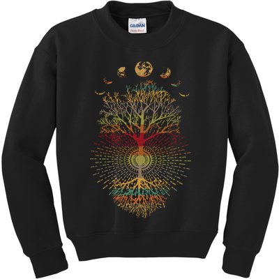 Phases of the Moon Retro 60's 70's Vibe Tree of Life Kids Sweatshirt