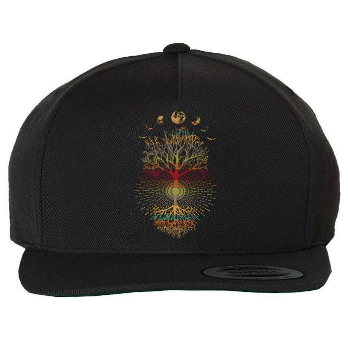 Phases of the Moon Retro 60's 70's Vibe Tree of Life Wool Snapback Cap