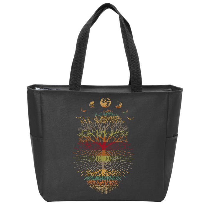 Phases of the Moon Retro 60's 70's Vibe Tree of Life Zip Tote Bag