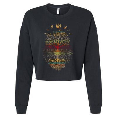 Phases Of The Moon Retro 60S 70S Vibe Tree Of Life Cropped Pullover Crew