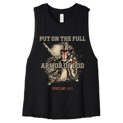 Put On The Full Armor Of God Christian Religious Quote Women's Racerback Cropped Tank