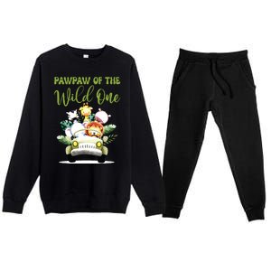 Pawpaw Of The Wild One 1st Birthday Safari Family Matching Premium Crewneck Sweatsuit Set