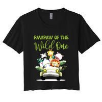 Pawpaw Of The Wild One 1st Birthday Safari Family Matching Women's Crop Top Tee