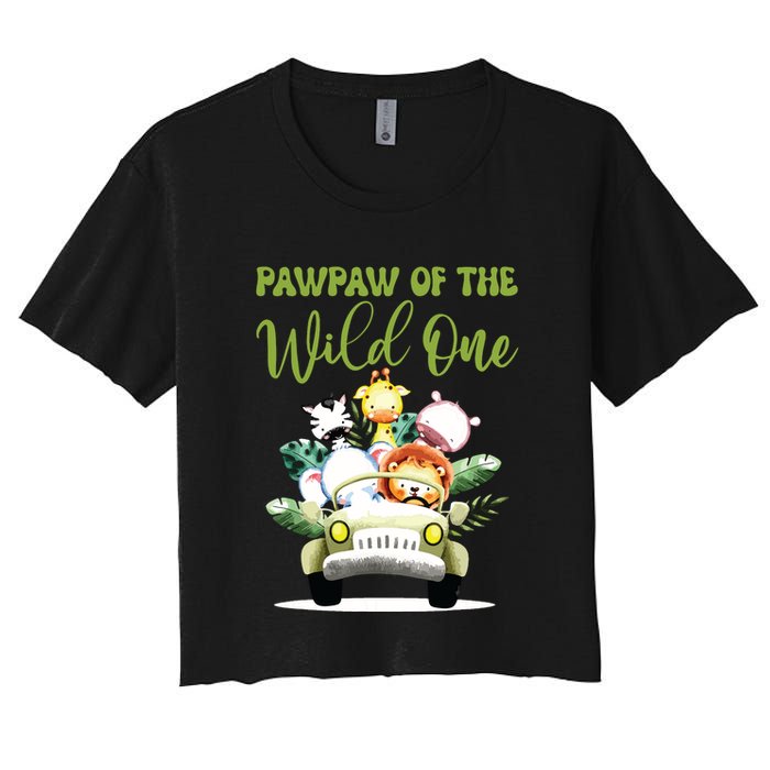 Pawpaw Of The Wild One 1st Birthday Safari Family Matching Women's Crop Top Tee