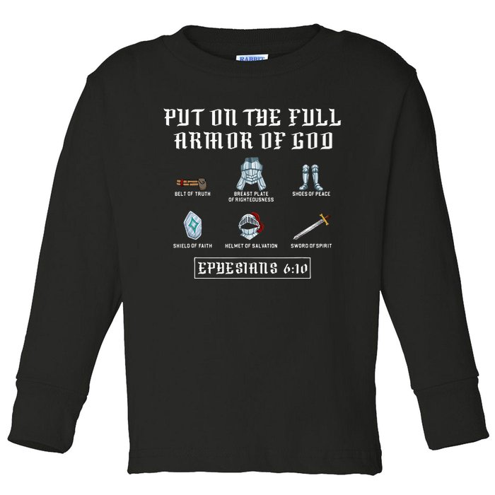 Put On The Full Armor Of God Funny Saying Christian Toddler Long Sleeve Shirt