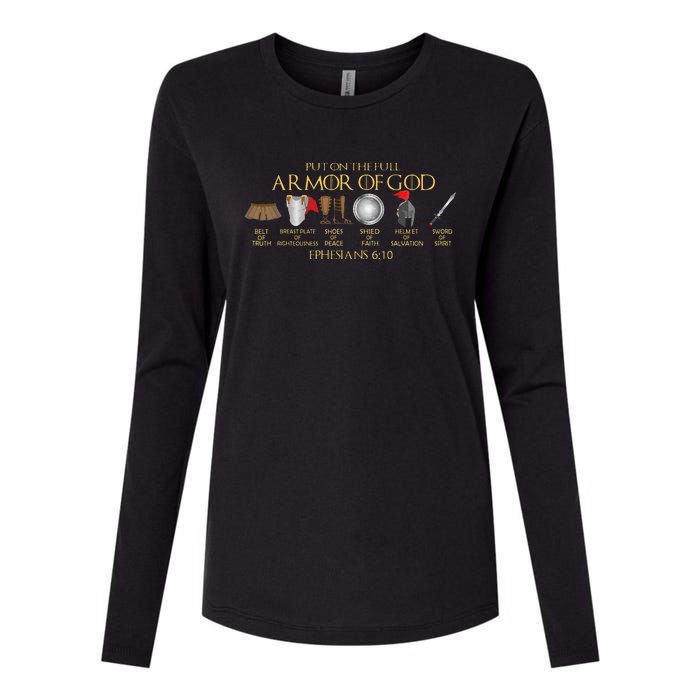 Put On The Full Armor Of God Shield Ephesians 611 Christian Womens Cotton Relaxed Long Sleeve T-Shirt