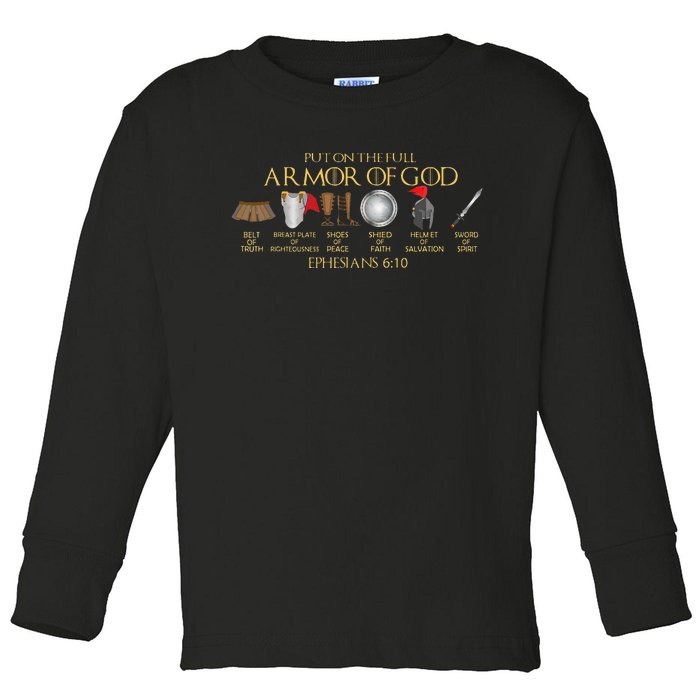 Put On The Full Armor Of God Shield Ephesians 611 Christian Toddler Long Sleeve Shirt