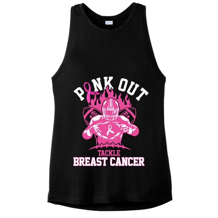 Pink Out Tackle Breast Cancer Awareness Football Ladies PosiCharge Tri-Blend Wicking Tank