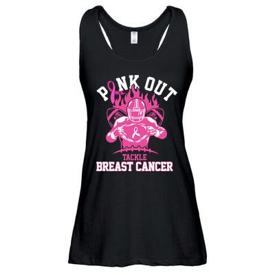 Pink Out Tackle Breast Cancer Awareness Football Ladies Essential Flowy Tank
