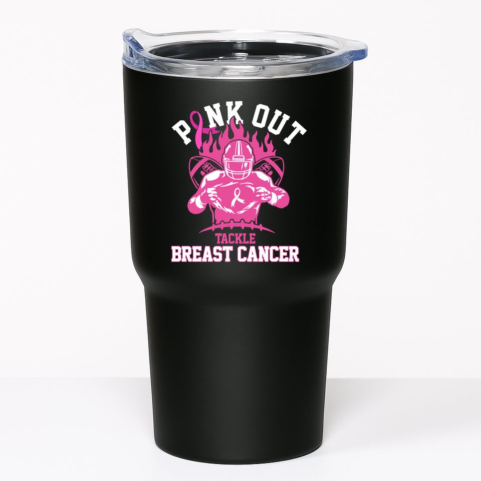 Pink Out Tackle Breast Cancer Awareness Football Tumbler