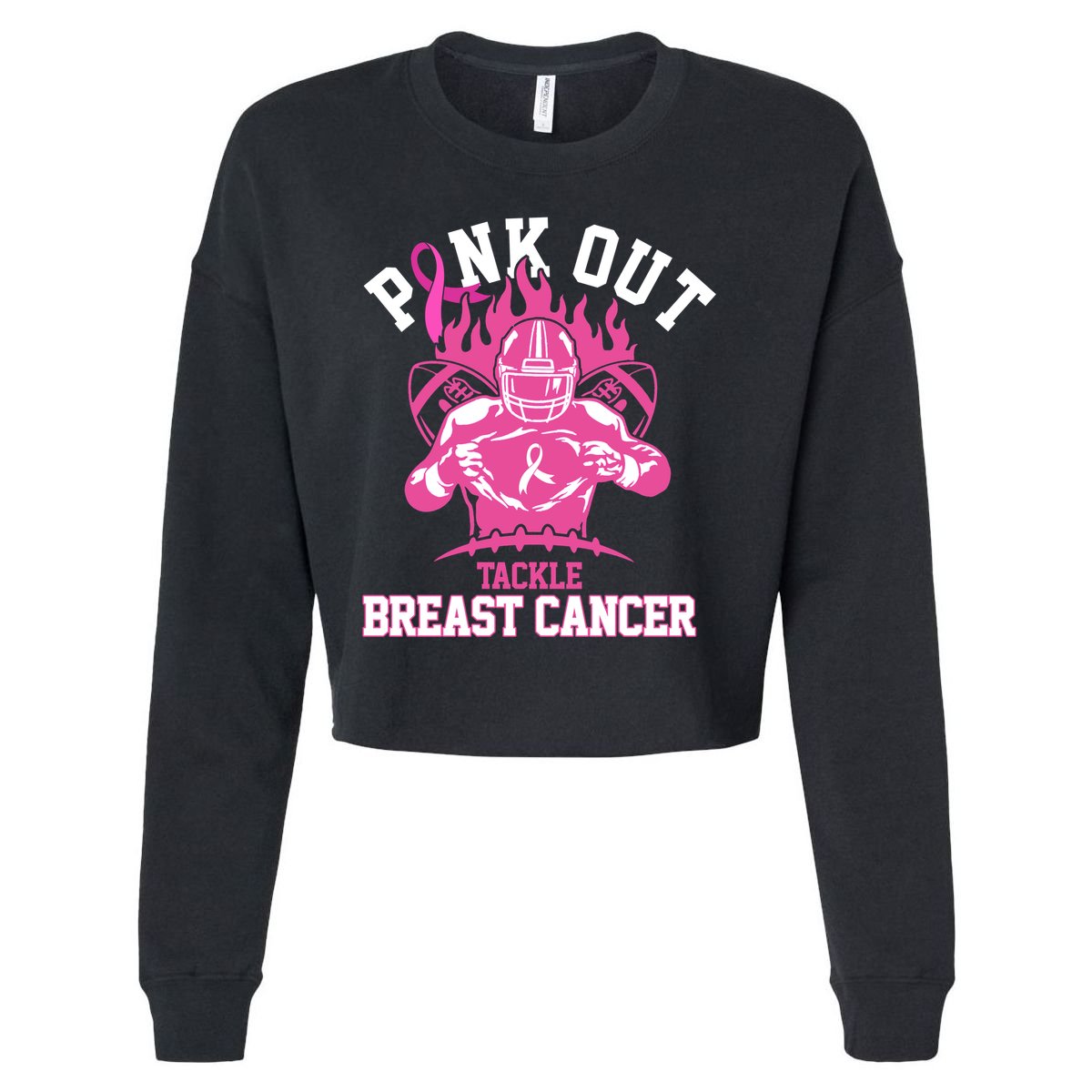 Pink Out Tackle Breast Cancer Awareness Football Cropped Pullover Crew