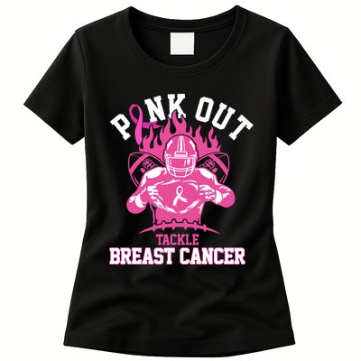 Pink Out Tackle Breast Cancer Awareness Football Womens T-Shirt