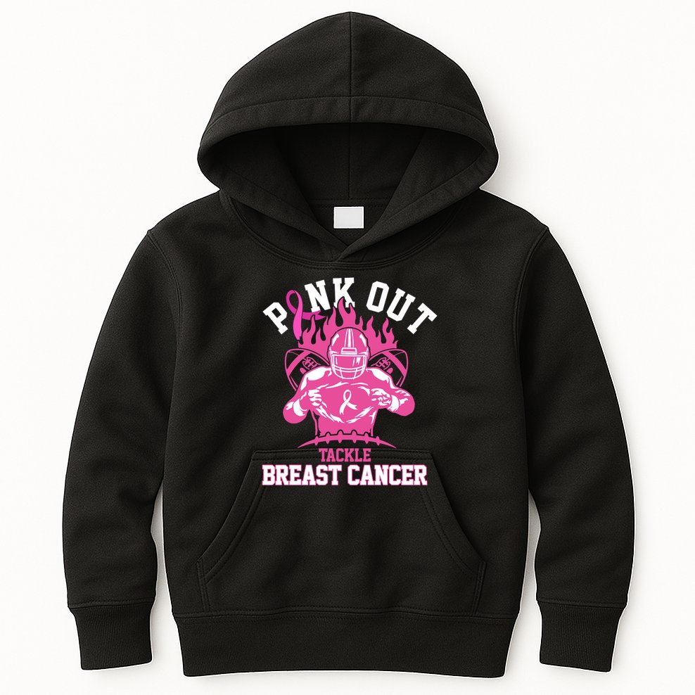 Pink Out Tackle Breast Cancer Awareness Football Kids Hoodie