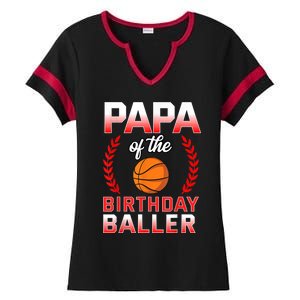 Papa Of The Birthday Boy Basketball Bday Celebration Ladies Halftime Notch Neck Tee