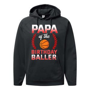 Papa Of The Birthday Boy Basketball Bday Celebration Performance Fleece Hoodie