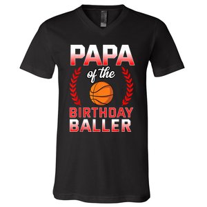 Papa Of The Birthday Boy Basketball Bday Celebration V-Neck T-Shirt